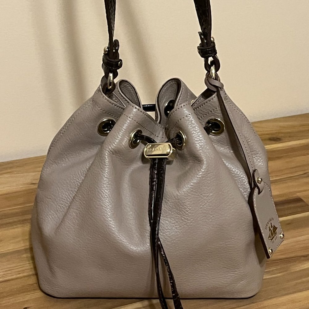 Brahmin Lt. Tan/Gray Small Bucket Bag NWOT